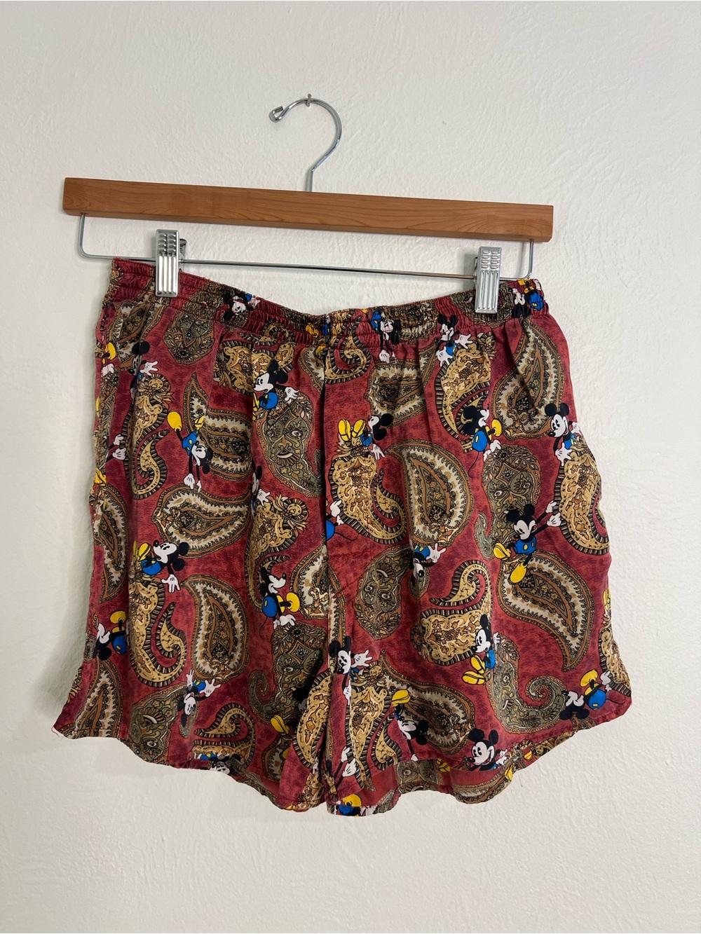 Vintage Disney Red Paisley Mickey & Co. Silk Lounge Shorts size Large - Picture 2 of 9